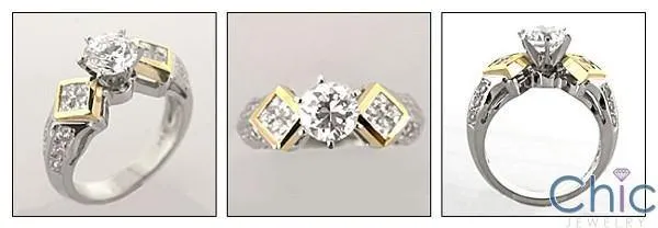 1 Carat High Qaulity Round Cubic Zirconia Two Tone Gold Engagement Ring