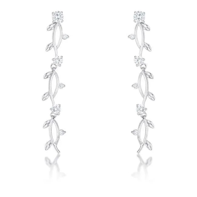 1.1Ct Vine Design Rhodium Earrings