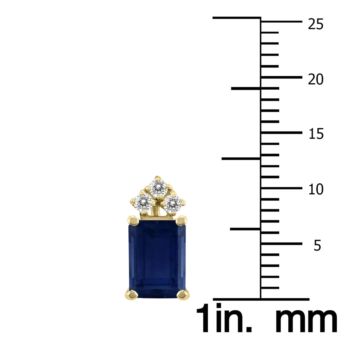14K Yellow Gold 6X4Mm Emerald Shaped Sapphire And Three Stone Diamond Earrings