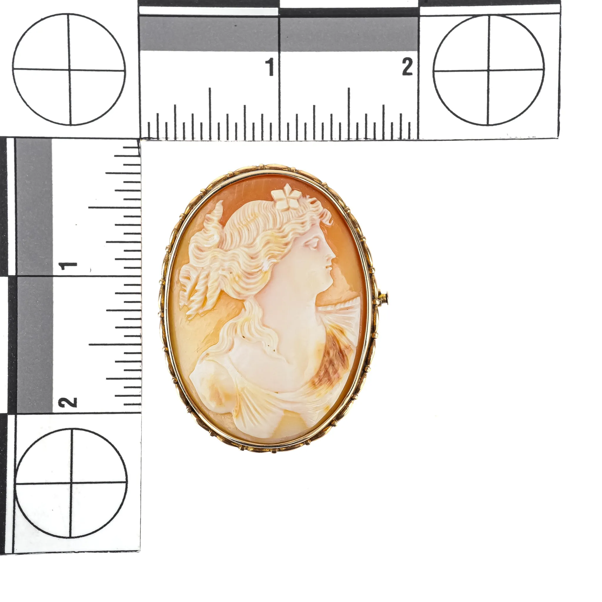 14K Yellow Gold Cameo Brooch 48-36mm