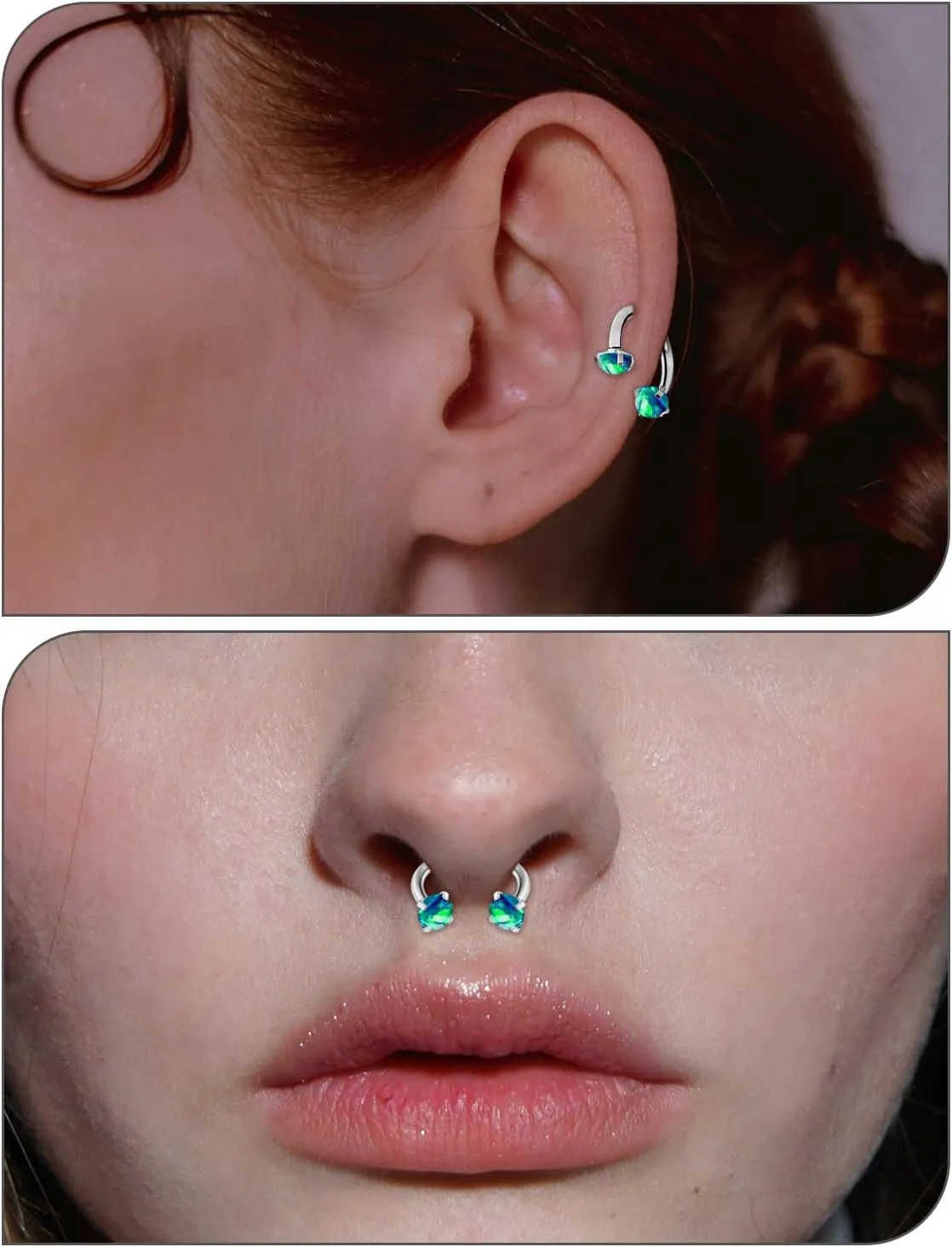 16G F136 Titanium Internal Thread Horseshoe Septum Nose Ring Piercing Jewelry Circular Barbell Helix Snug Tragus Rook Daith Cartilage Earring Lip Ring Piercing Jewelry for Women Men Opal