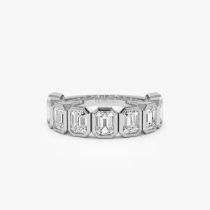1.90 ctw 14k Bezel Setting Nine Stone Emerald Cut Lab Grown Diamond Wedding Ring - Victoria