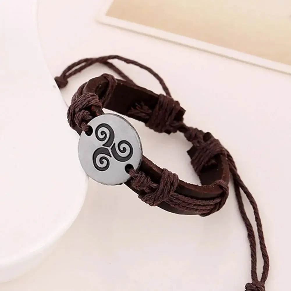 2021 Hot Sale !!! New Vintage Bracelets Men Women Spiral Triskele Round Charm Braided Faux Leather Bracelet Birthday Party Gift