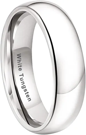 2mm 3mm 4mm 5mm 6mm 7mm 8mm 10mm White Tungsten Rings for Men Women Engagement Wedding Bands Domed Polished Shiny Comfort Fit