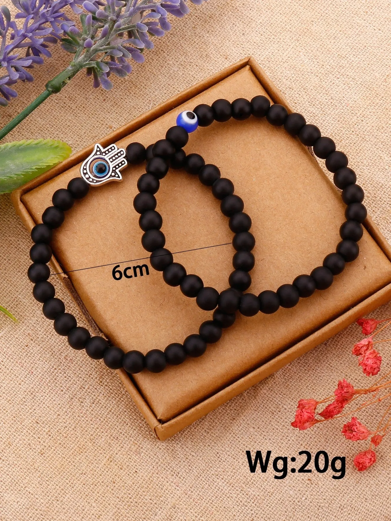 2pcs Evil Eye Detail Hamsa Hand Decor Beaded Bracelet Boho Crafted Creative