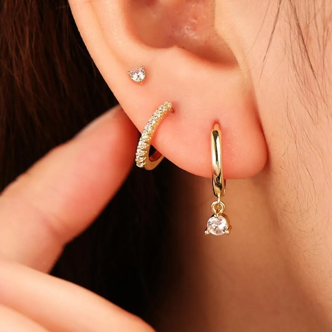 3 Pairs Silver Hoop Earrings Set: Dainty Stud Earrings Trendy Small 925 Sterling Silver Plated Hypoallergenic CZ Dangle Cartilage Huggie Earrings for Women Silver Jewelry for Women