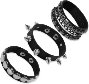 3 Pcs Leather Punk Bracelet Cuff Studded Bracelet 80s Wristband for Men Women Halloween Party Accessories