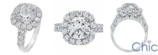 3.5 Cushion Cut Center Halo Cubic Zirconia 14K White Gold Engagement Ring