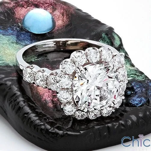 3.5 Cushion Cut Center Halo Cubic Zirconia 14K White Gold Engagement Ring