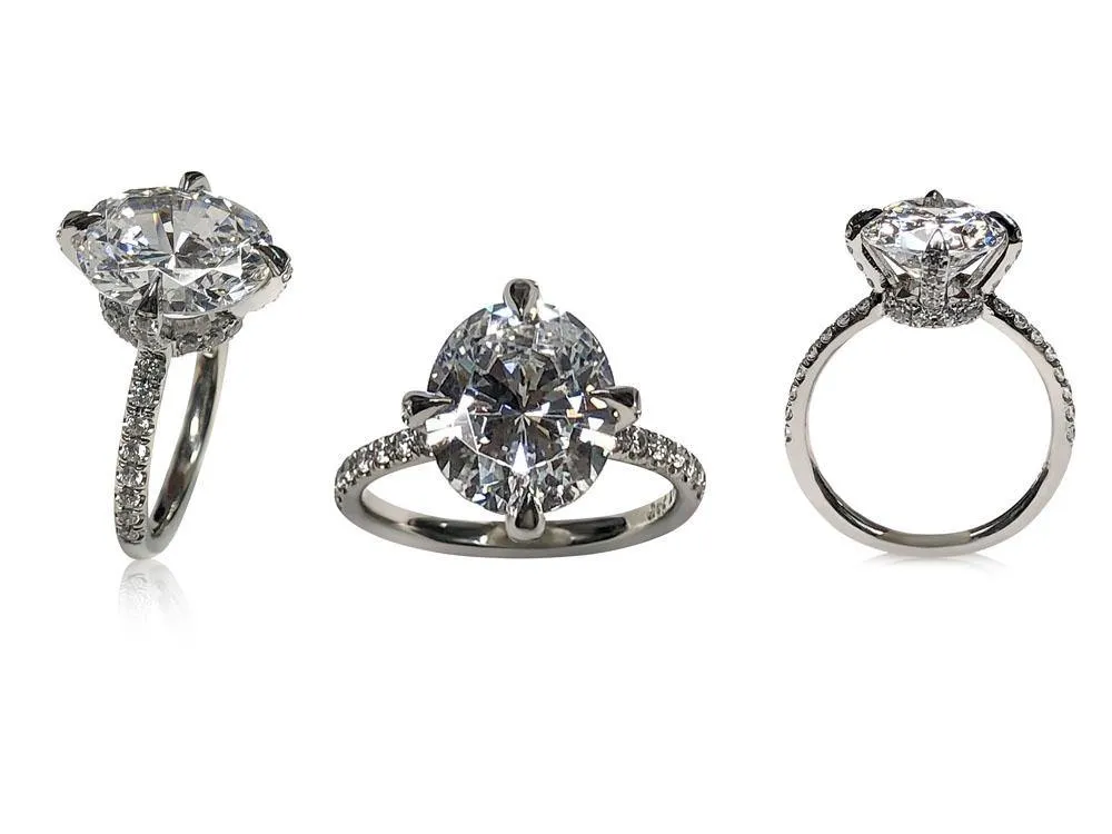 5 Carat Oval Cubic Zirconia Engagement Ring with Pave set Prongs