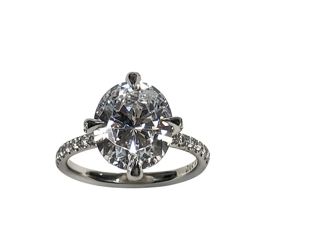 5 Carat Oval Cubic Zirconia Engagement Ring with Pave set Prongs