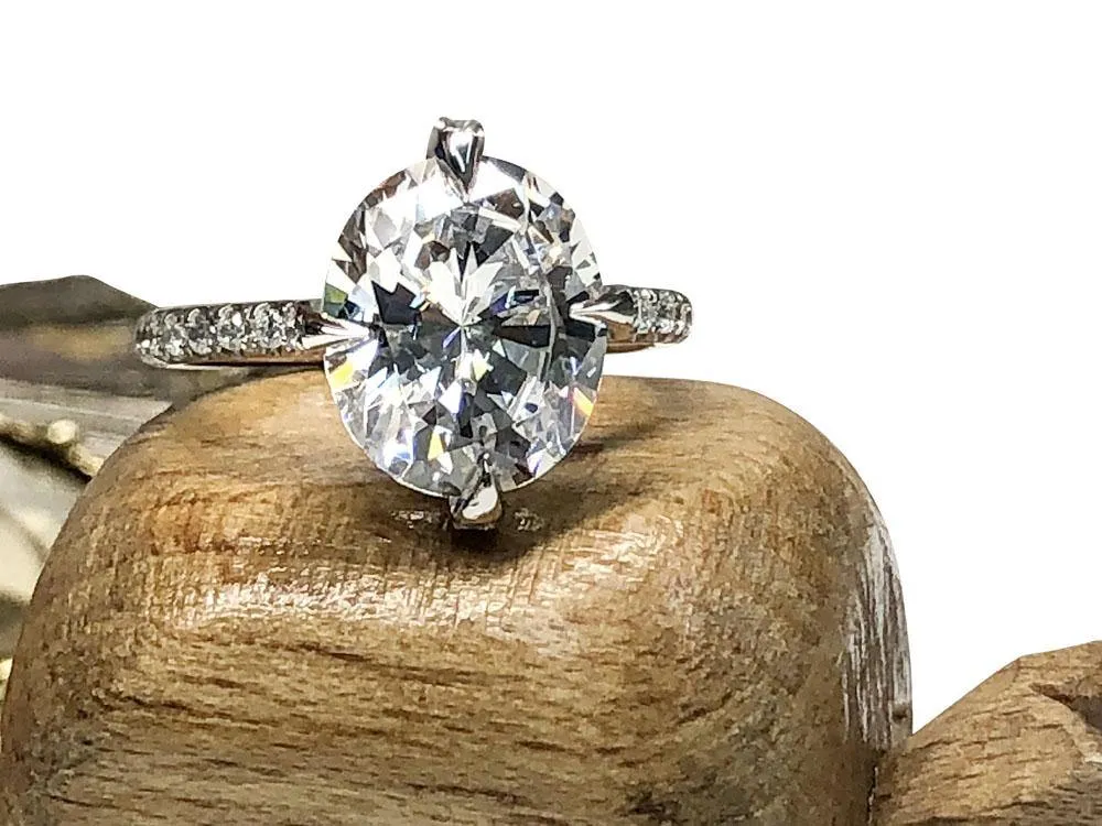 5 Carat Oval Cubic Zirconia Engagement Ring with Pave set Prongs