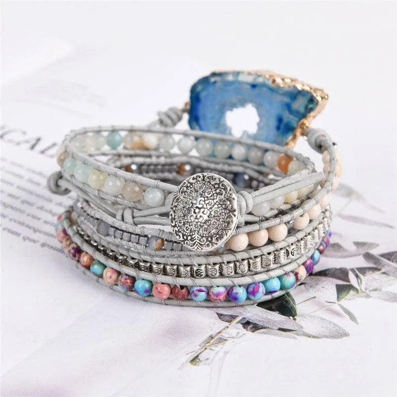 5 Strands Wrap Natural Jasper Stone Bohemian Bracelets - Black Diamonds New York
