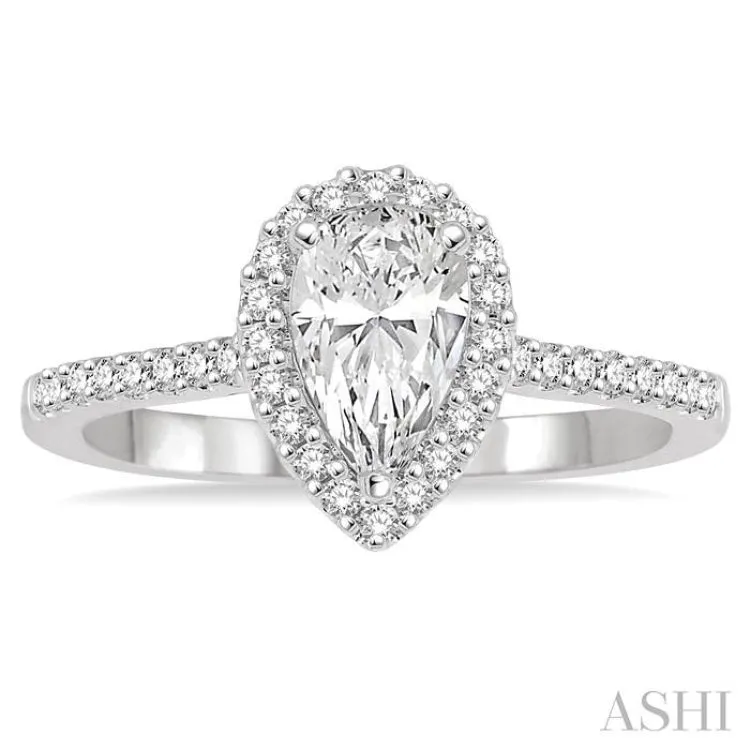 5/8 Ctw Diamond Engagement Ring with 1/3 Ct Pear Shaped Center stone in 14K White Gold
