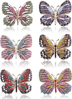 6 PCS Multicolor Rhinestone Crystal Butterfly Brooch Pin Lapel Pin for Women