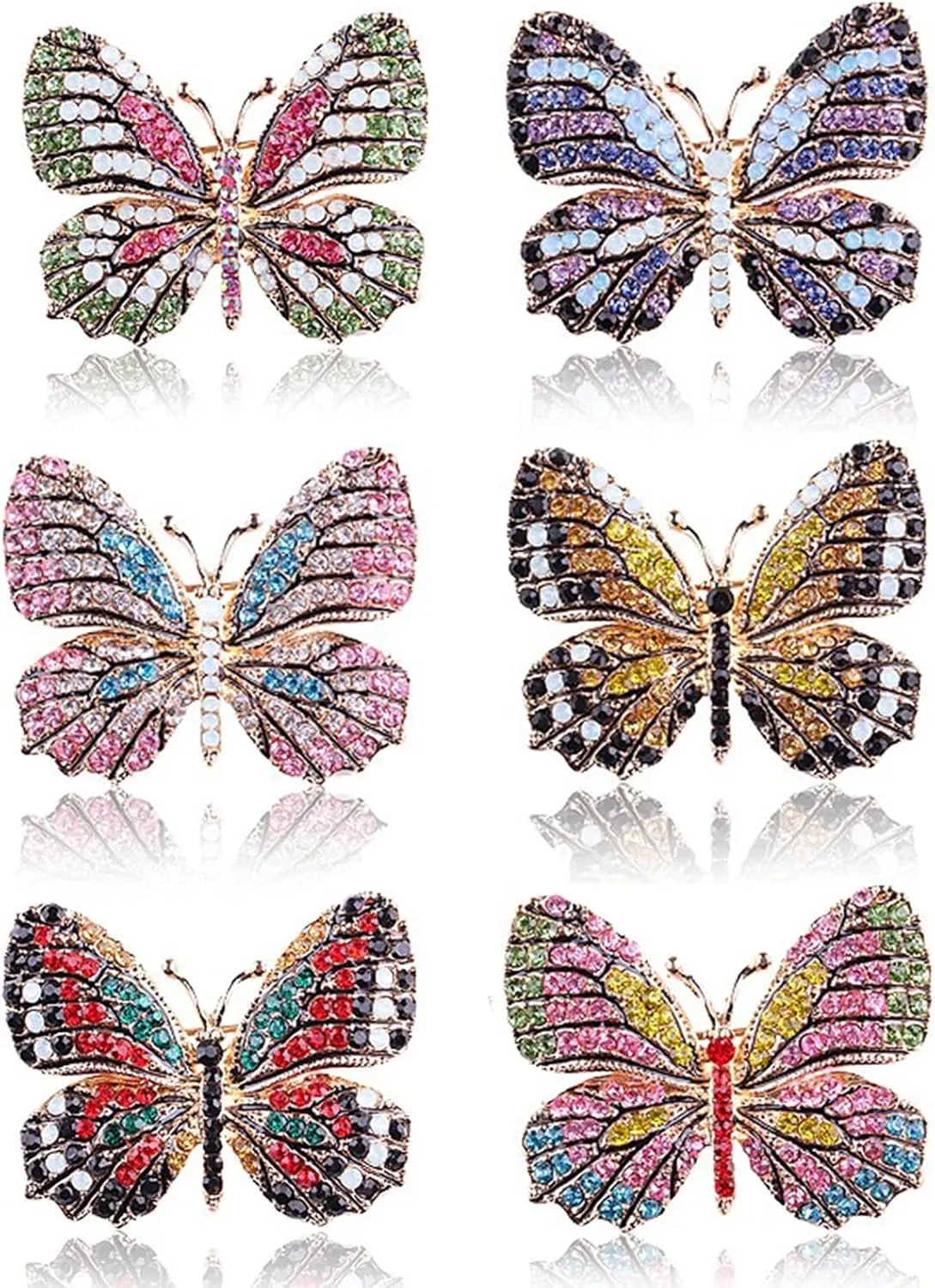 6 PCS Multicolor Rhinestone Crystal Butterfly Brooch Pin Lapel Pin for Women