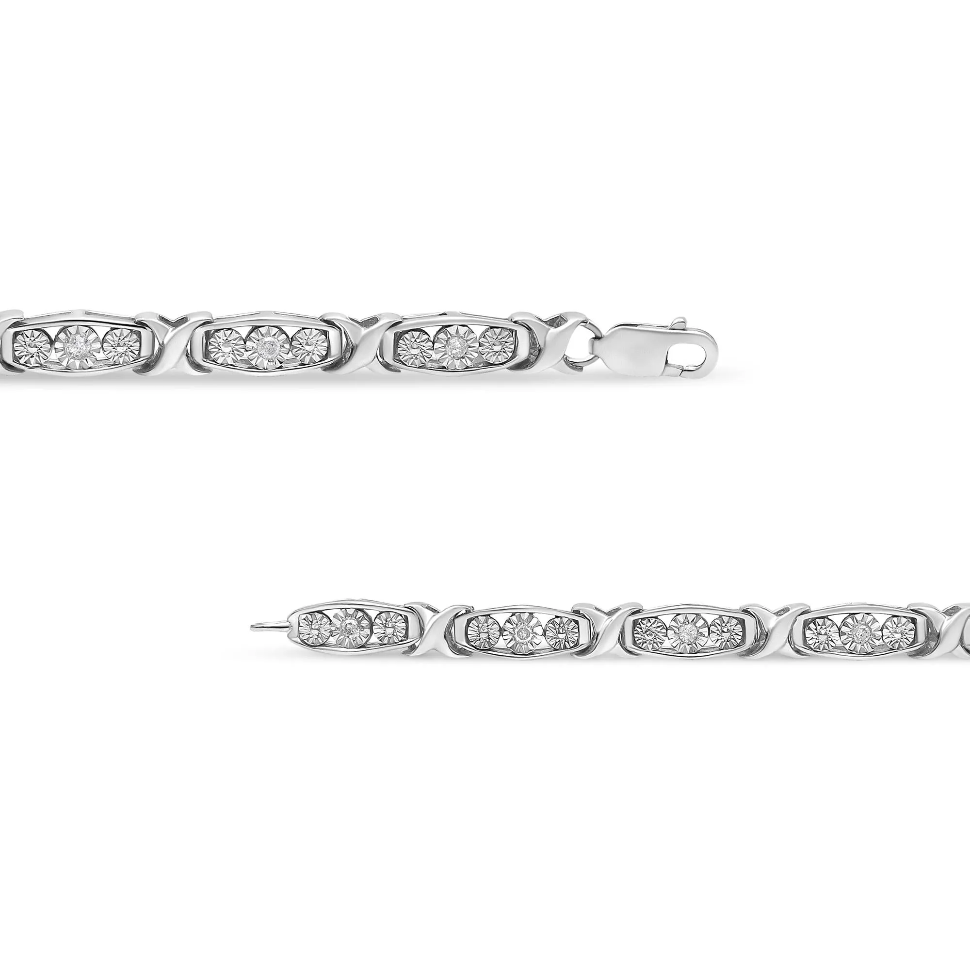 .925 Sterling Silver 1/10 Cttw Diamond Miracle Set 3 Stone Link Bracelet (I-J Color, I2-I3 Quality) - 7.25" Inches