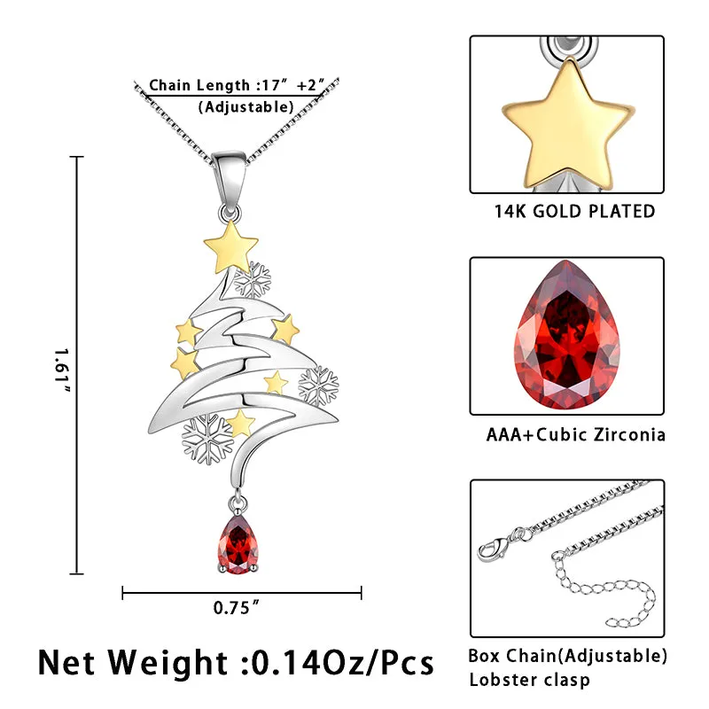 925 Sterling Silver Cute Christmas Tree Necklace Christmas Costume Jewelry Gifts for Women Girls Xmas Party Jewelry Gift