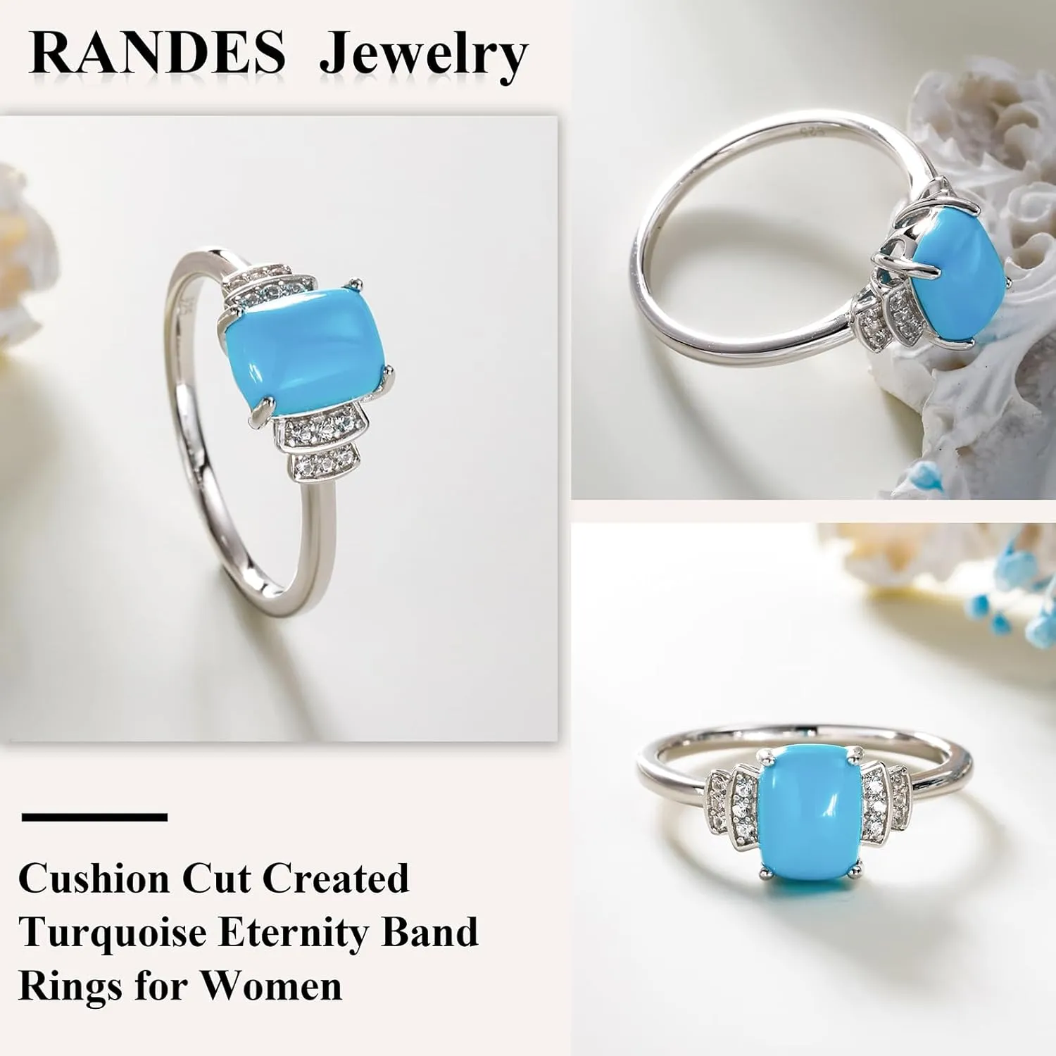 925 Sterling Silver Halo Engagement Wedding Ring Cushion/Triangle/Round Shaped Opal Turquoise Sapphire Gemstone Ring Fashion Jewelry Gift for Women Girls Size 6 to 10