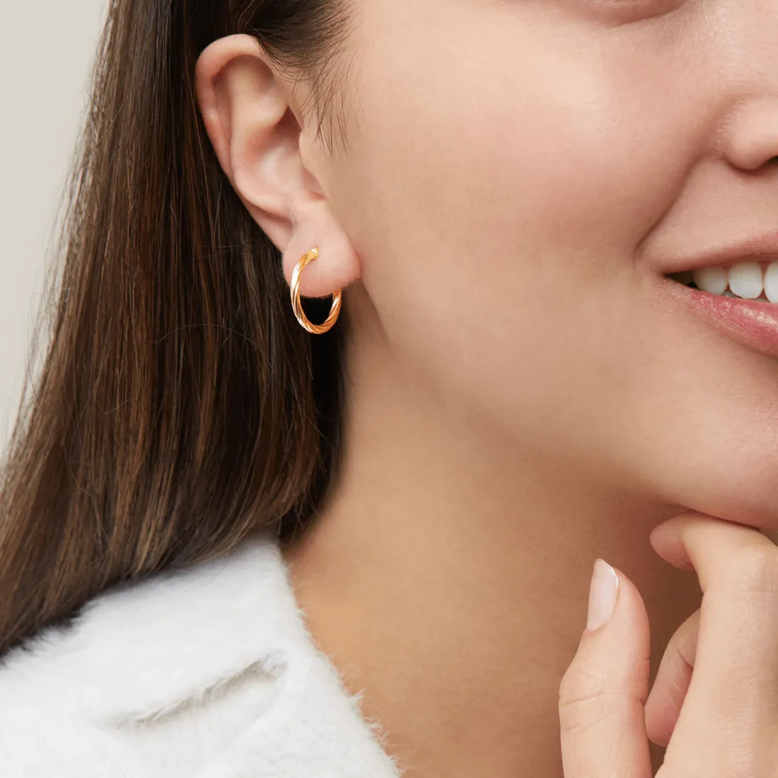 9ct Yellow Gold Silver Infused Hoop Earrings- 2mm x 15mm
