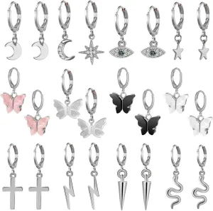 AIDSOTOU Small Butterfly Star Hoop Earrings Set for Women Girls Mini Huggie Hoop Earrings with Dangle Charms