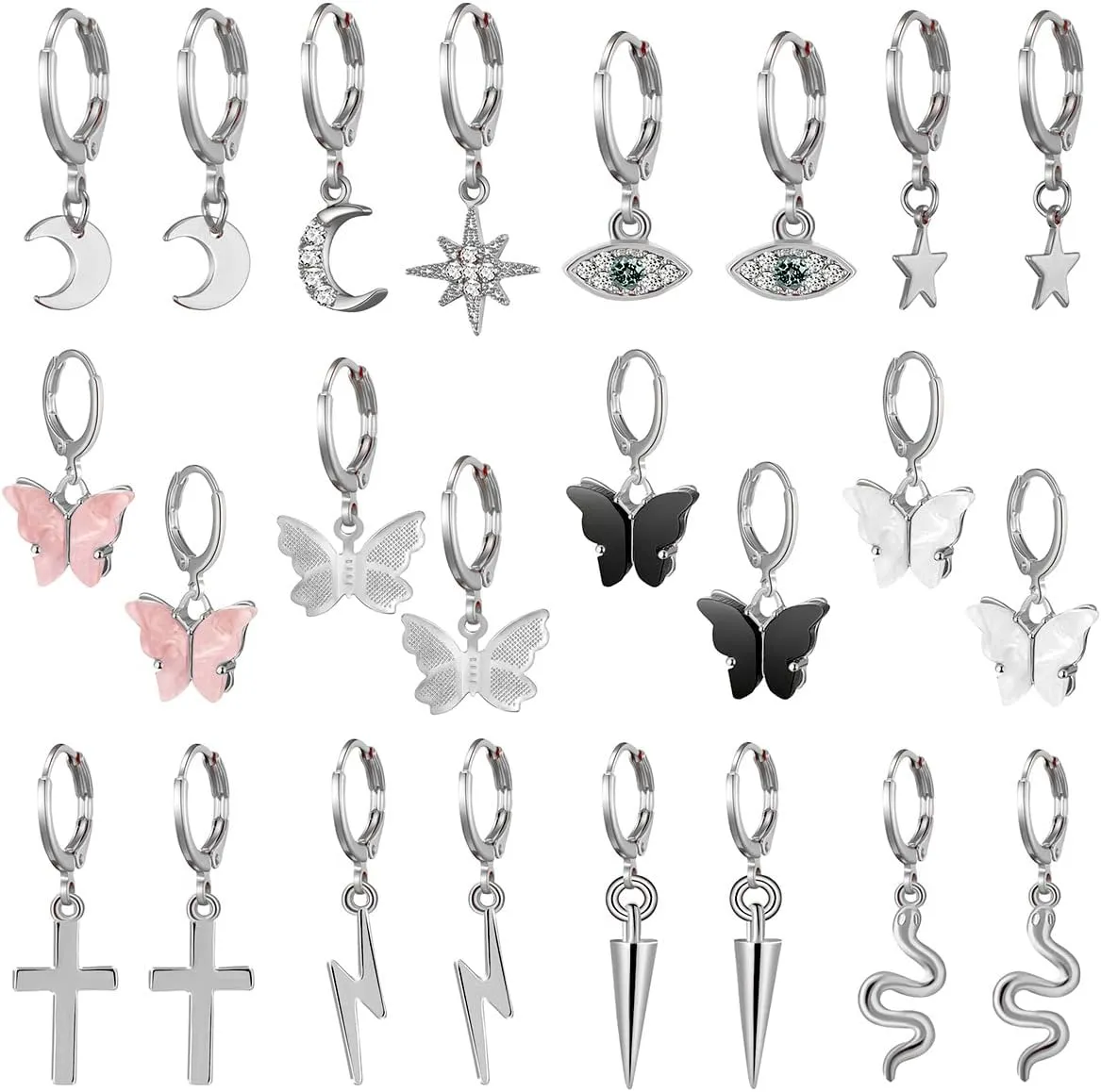 AIDSOTOU Small Butterfly Star Hoop Earrings Set for Women Girls Mini Huggie Hoop Earrings with Dangle Charms