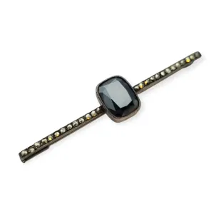 Antique Art Deco silver pin with hematite and marcasites for women, 1930-40.