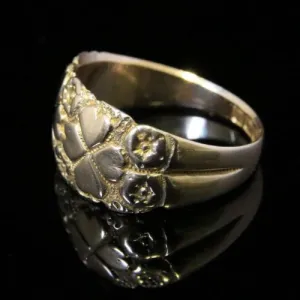 Antique Edwardian Gold Wedding Band Forget Me Not Heart Engraved Dated 1909