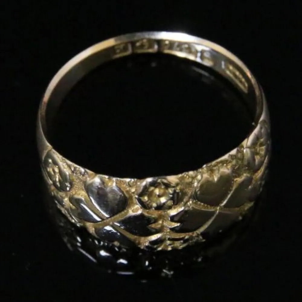 Antique Edwardian Gold Wedding Band Forget Me Not Heart Engraved Dated 1909