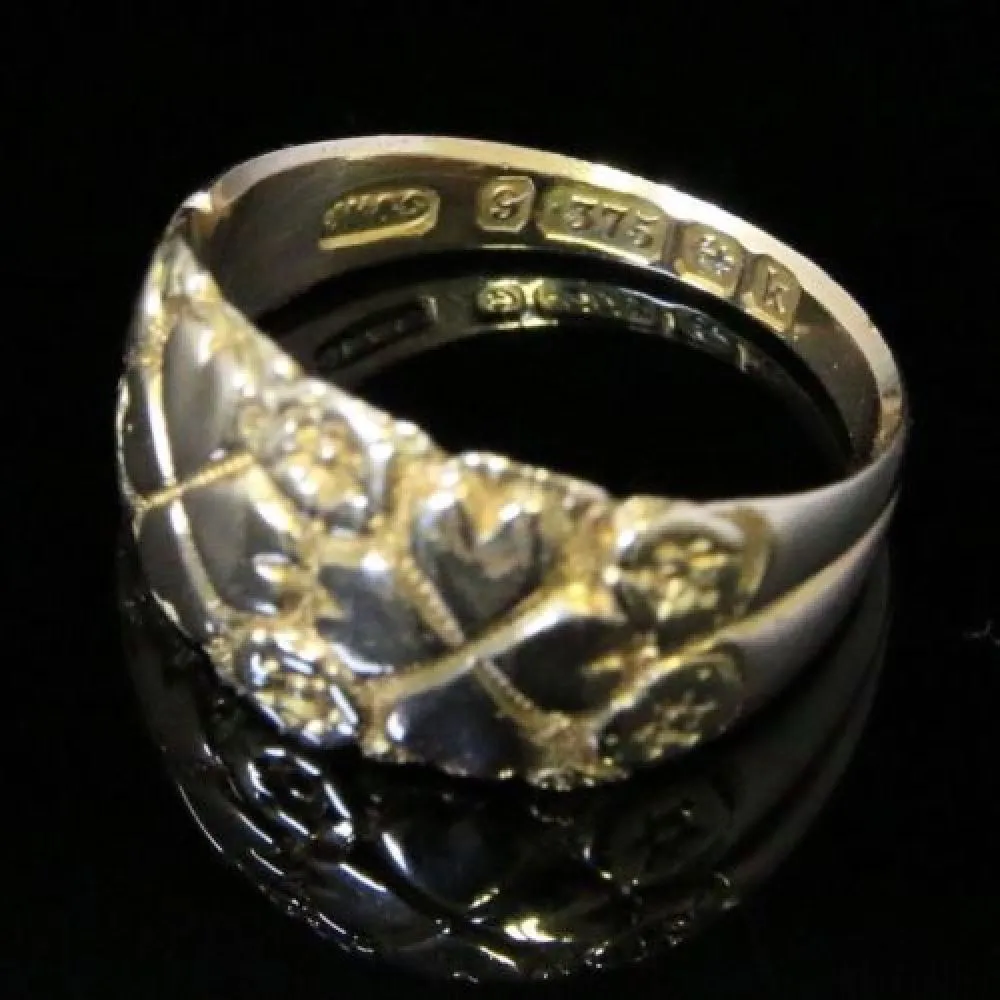 Antique Edwardian Gold Wedding Band Forget Me Not Heart Engraved Dated 1909