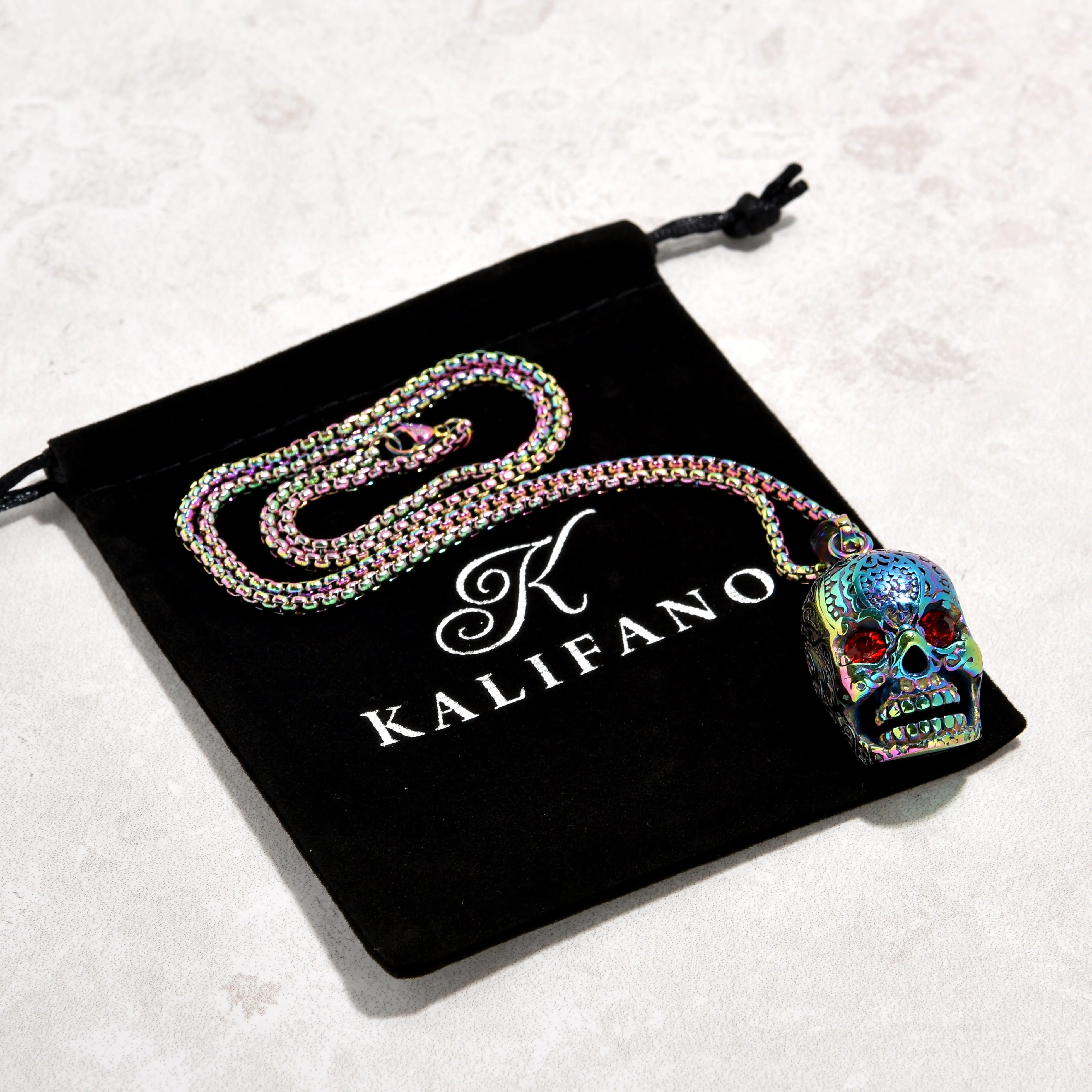 Aurora Borealis Skull Steel Hearts Necklace