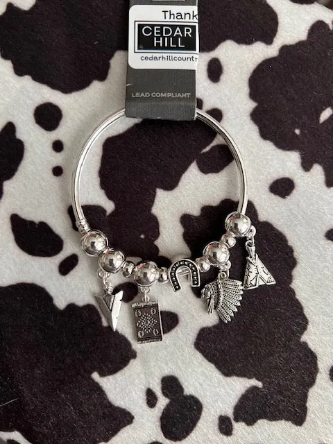 Aztec American Indian Head Charm Bangle Bracelets