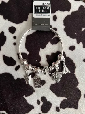 Aztec American Indian Head Charm Bangle Bracelets