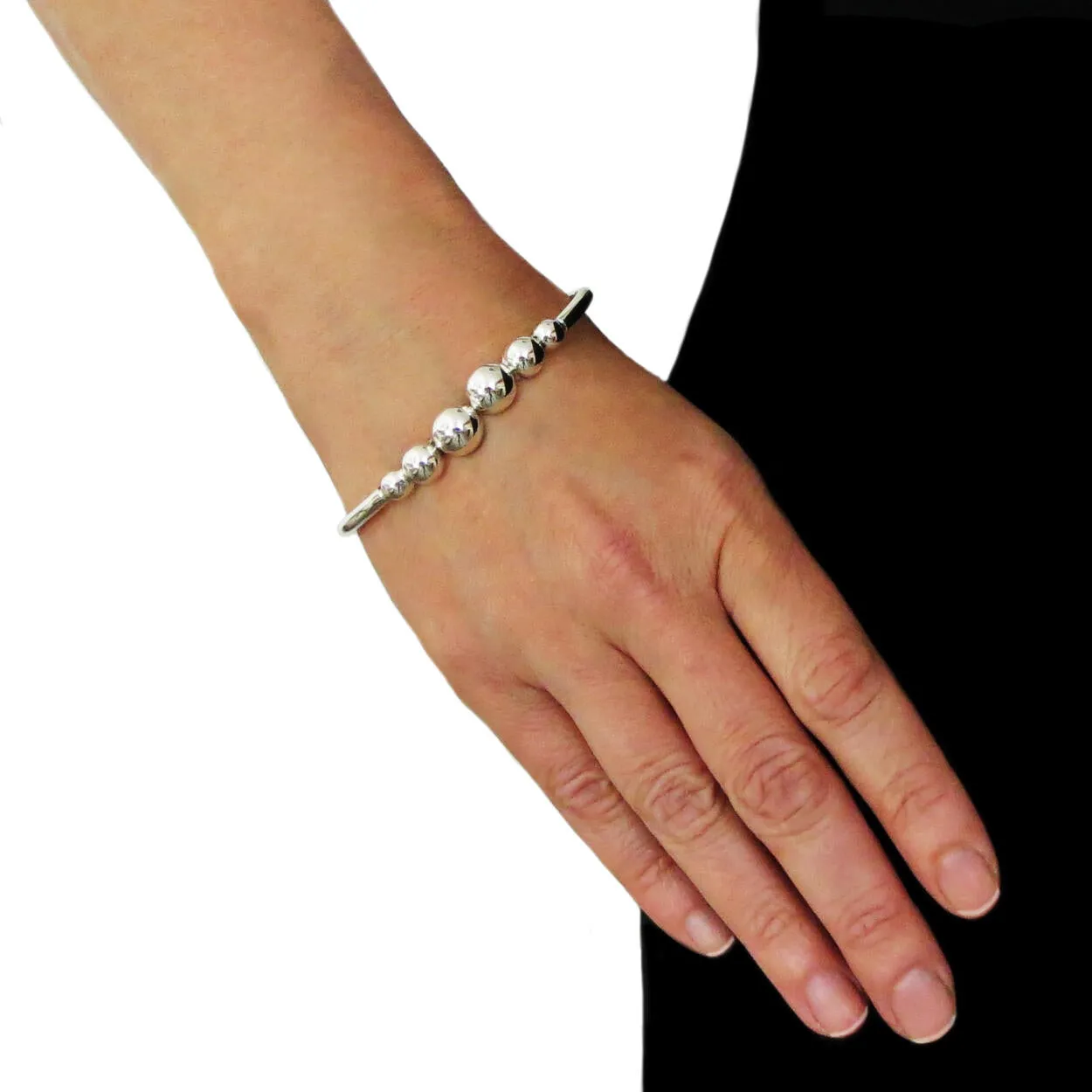 Ball Bead 925 Sterling Silver Hinged Bracelet