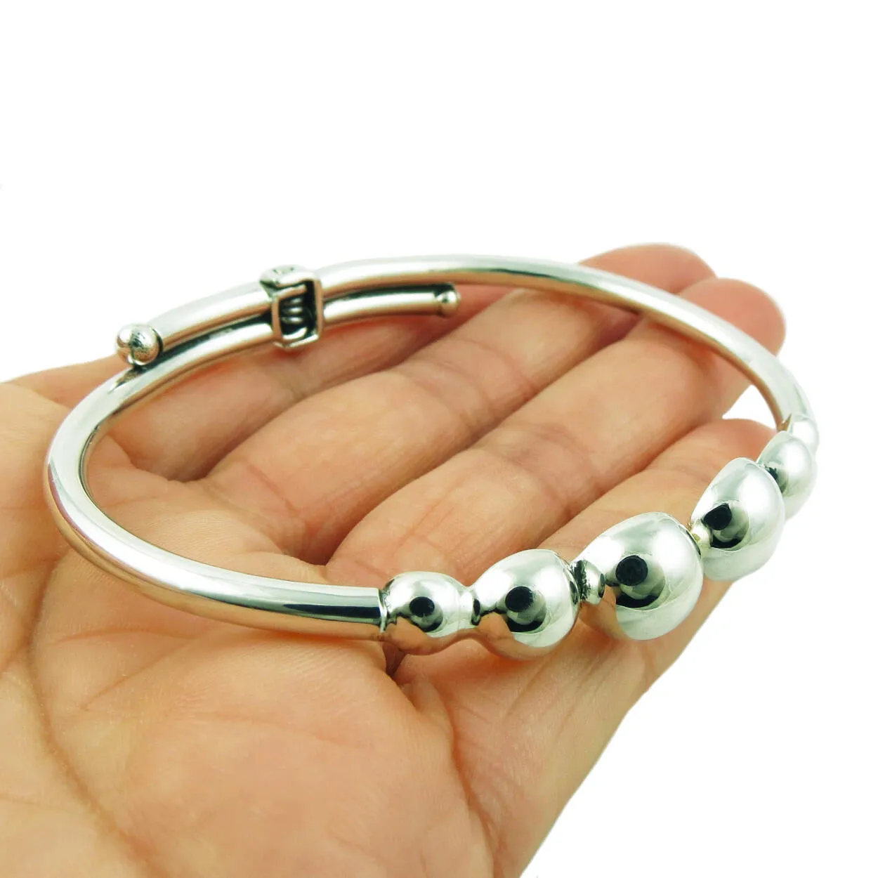 Ball Bead 925 Sterling Silver Hinged Bracelet