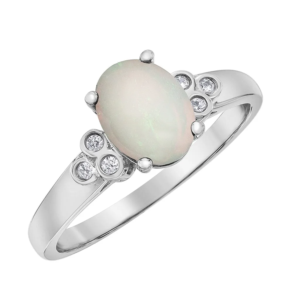 Bezel Set Diamond and Opal Ring