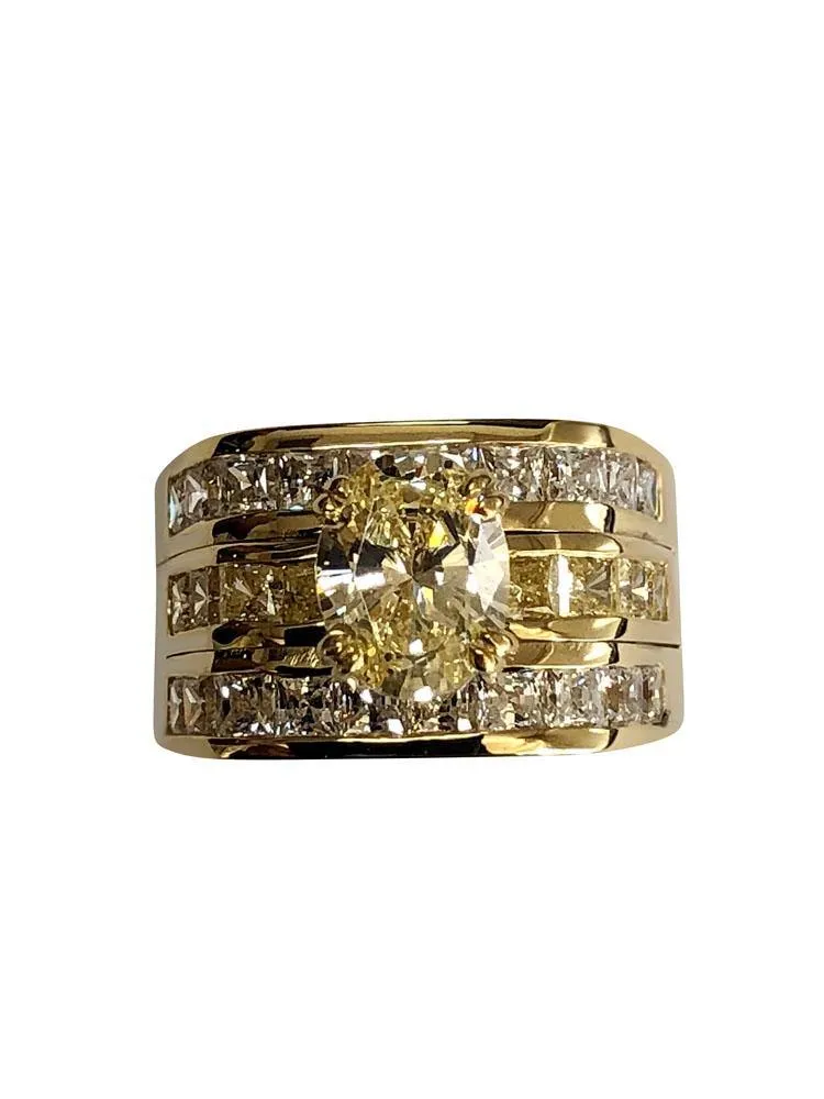Canary oval 2.5 carat Cubic Zirconia Engagement ring with wedding bands
