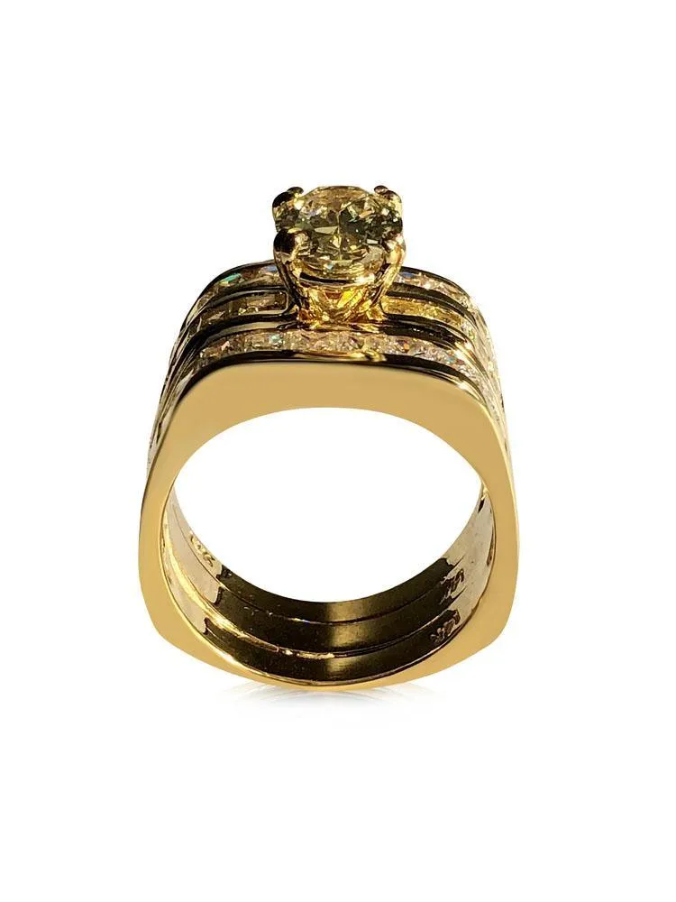 Canary oval 2.5 carat Cubic Zirconia Engagement ring with wedding bands