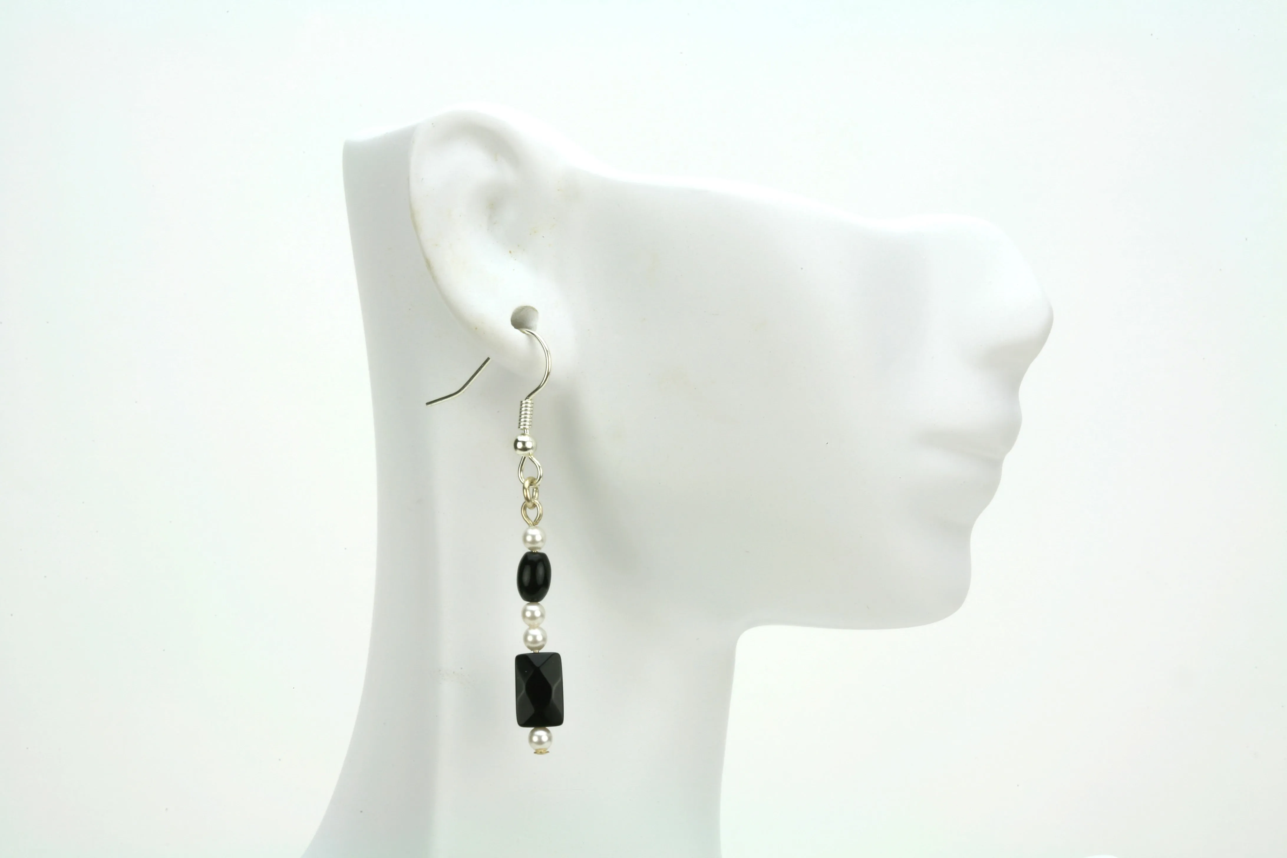 Classic Black and White Silver Earrings