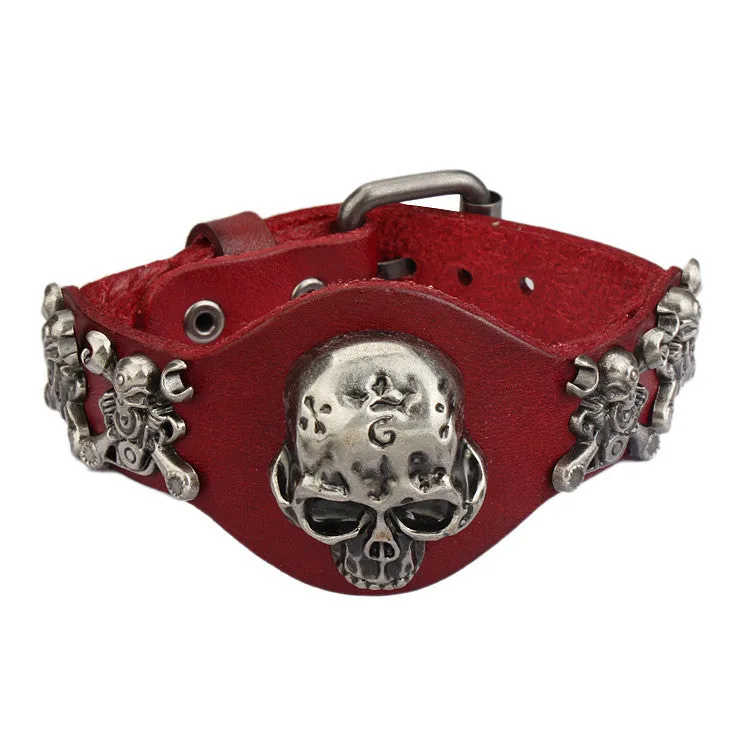 Cool Hot sale Men Women Skull Bracelets Rock Punk Genuine Leather Special Bracelet
