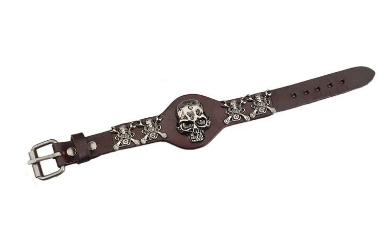 Cool Hot sale Men Women Skull Bracelets Rock Punk Genuine Leather Special Bracelet