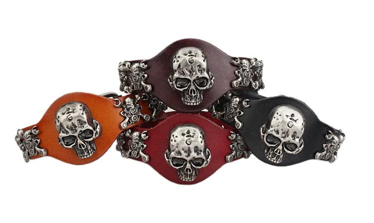 Cool Hot sale Men Women Skull Bracelets Rock Punk Genuine Leather Special Bracelet
