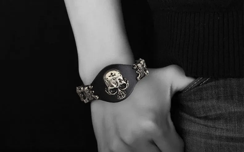 Cool Hot sale Men Women Skull Bracelets Rock Punk Genuine Leather Special Bracelet