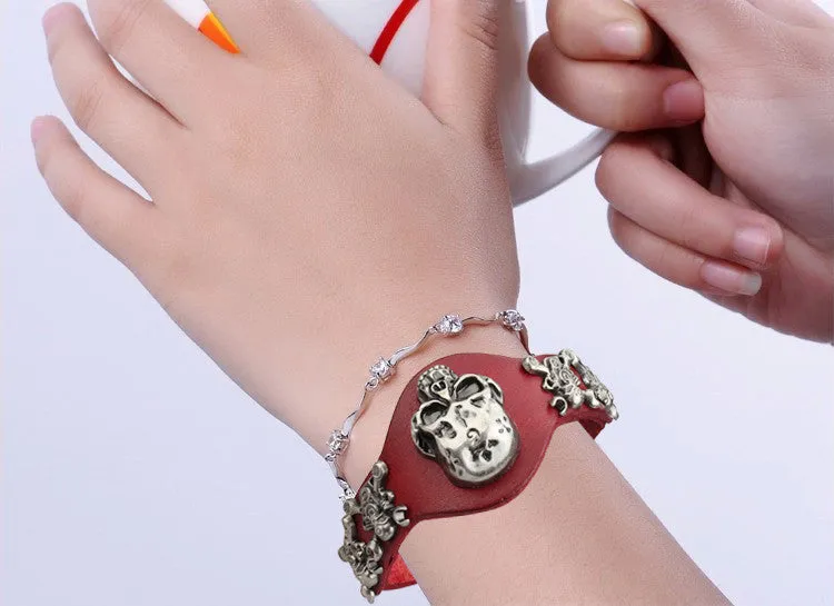 Cool Hot sale Men Women Skull Bracelets Rock Punk Genuine Leather Special Bracelet