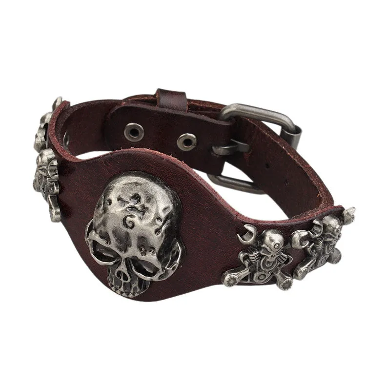 Cool Hot sale Men Women Skull Bracelets Rock Punk Genuine Leather Special Bracelet