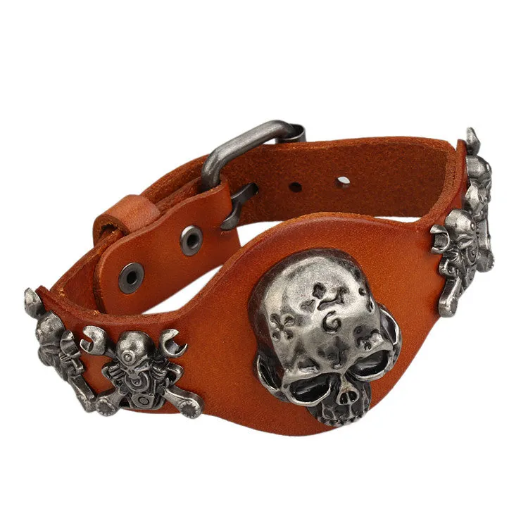 Cool Hot sale Men Women Skull Bracelets Rock Punk Genuine Leather Special Bracelet