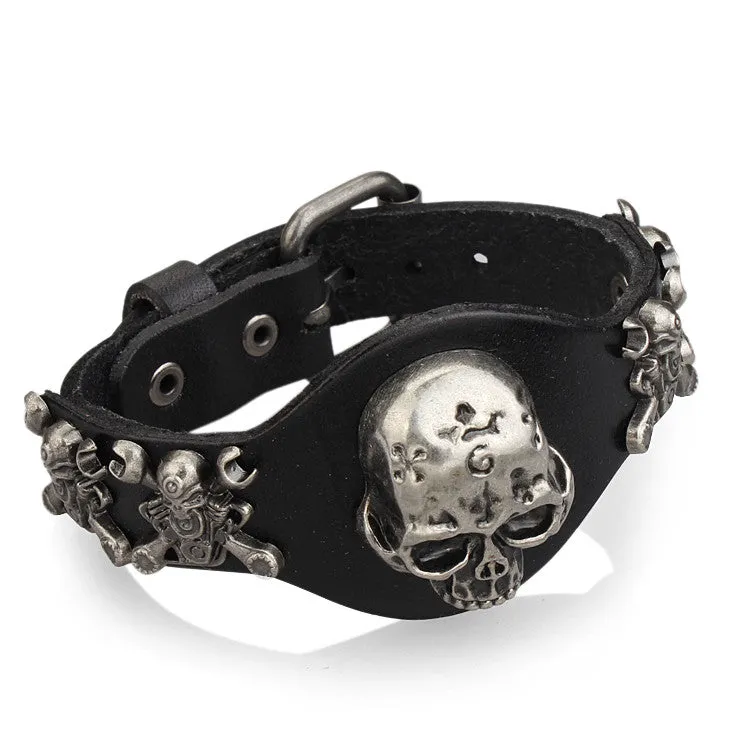 Cool Hot sale Men Women Skull Bracelets Rock Punk Genuine Leather Special Bracelet