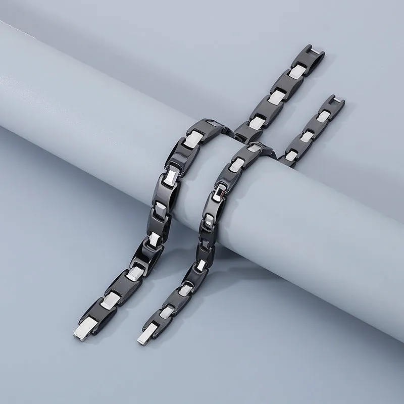 Couple's Magnetic Elegance - Stylish Black Tungsten Steel Bracelets for Him and Her