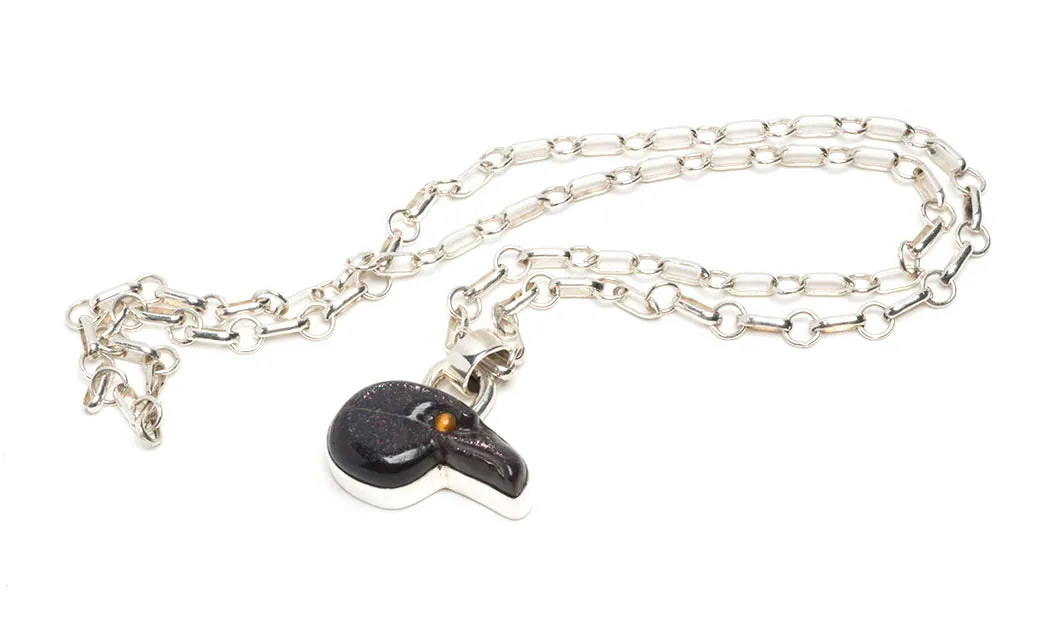 Covellite Raven Head Fetish Pendant