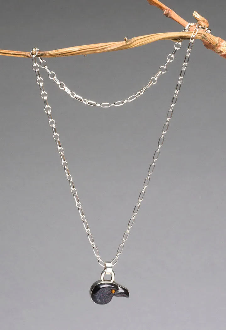 Covellite Raven Head Fetish Pendant